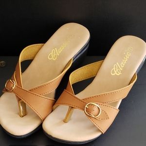 Tan/Cream Classic Model/Brand Low Base Heel Shoes